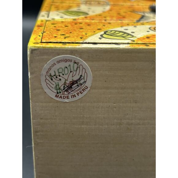 Vintage Folk Art Hand Painted Wooden 4 Drawers Jewelry Box 6.25” Tall Peru - Picture 6 of 9